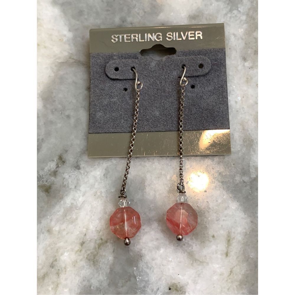Pink Crystal Dangle Sterling Silver Earrings #pink
